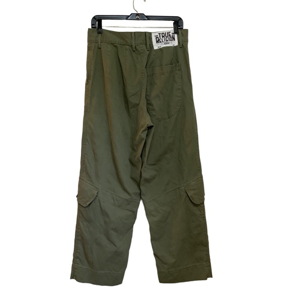 True Religion Unisex Khaki Utility Wide Leg Cargo Pant sz 00 Runs Large 31" - Picture 2 of 8